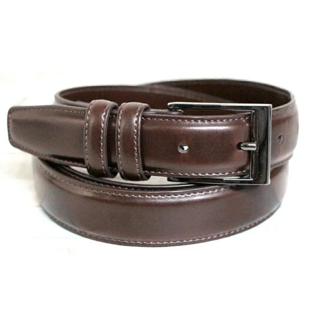 STITCHED REDDISH BROWN GENUINE LEATHER 1 1/8"Wd CASUAL DRESS MEN'S BELT 40 (G22